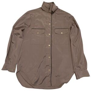 Vintage Silk-Like Mauve Tunic Blouse High-Low Hem with Black Piping M/L